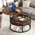 thumbnail image 1 of Behost Round Lift Top Coffee Table with Storage, Industrial Wood Coffee Table with Metal Frame for Living Room, Rustic Brown, 1 of 11