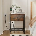 thumbnail image 1 of Behost Rustic Brown Nightstand with Charging Station, Side Table with Fabric Drawer, 3 Tiers End Table for Living Room, Bedroom, 1 of 8