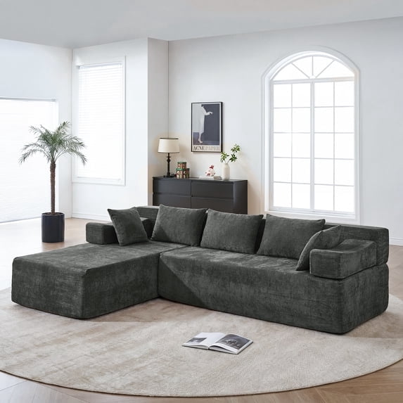 Behost 105" Modular Sectional Sofa for Living Room, L Shaped Cloud Couch Chenille, Chenille Dark Gray