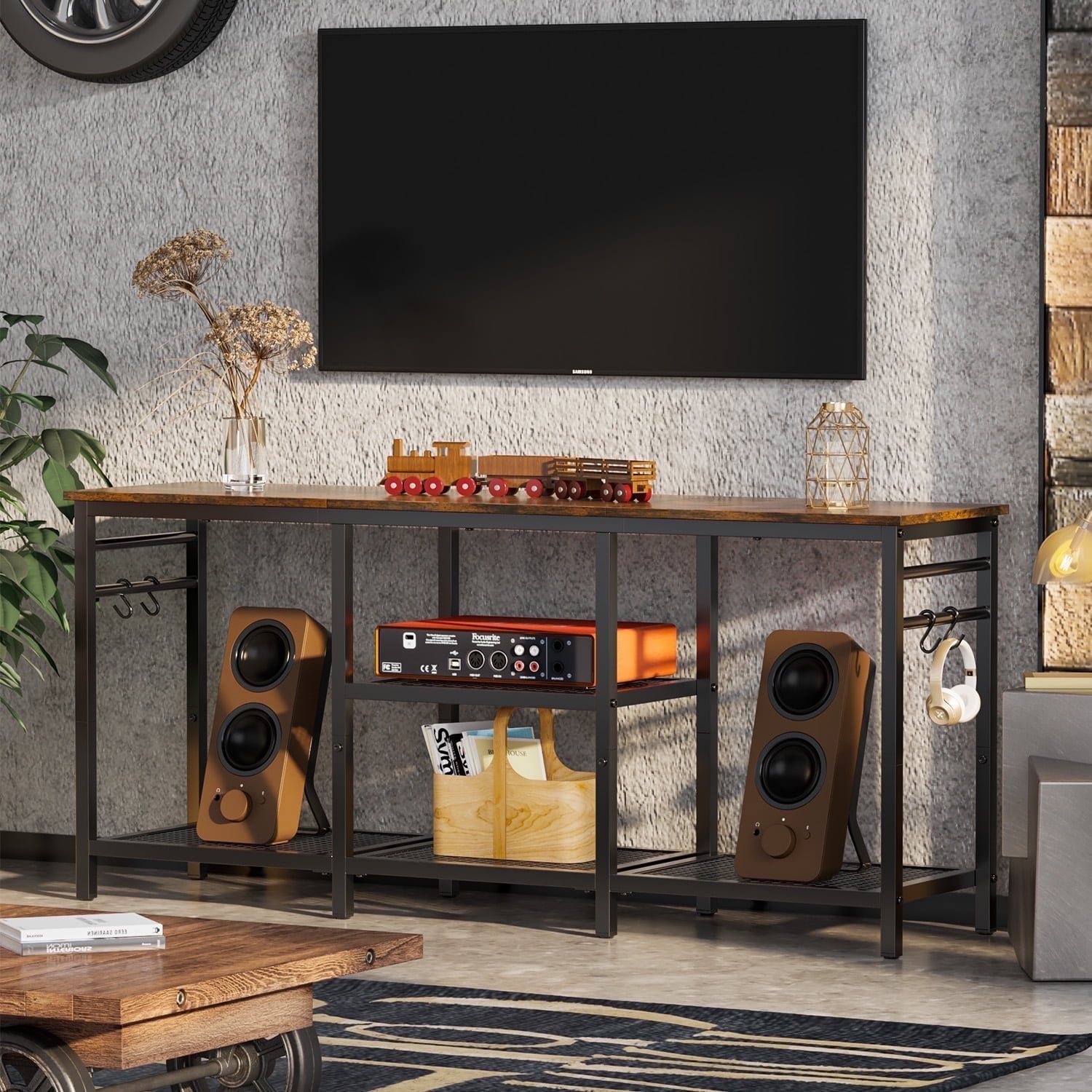 Behost TV Stand for TVs up to 55 Inch, Entertainment Center with Open Storage Shelves, TV Media Console Table with Soundbar Shelf for Living Room, Bedroom, Rustic Brown