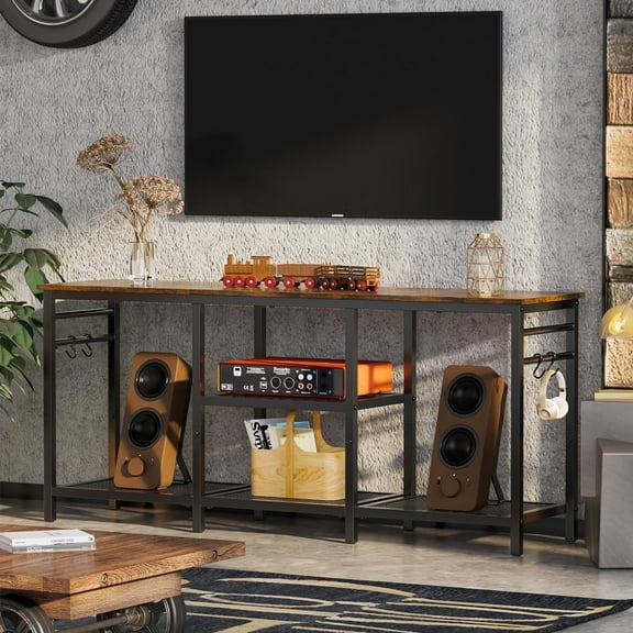 Behost TV Stand for TVs up to 55 Inch, Entertainment Center with Open Storage Shelves, TV Media Console Table with Soundbar Shelf for Living Room, Bedroom, Rustic Brown