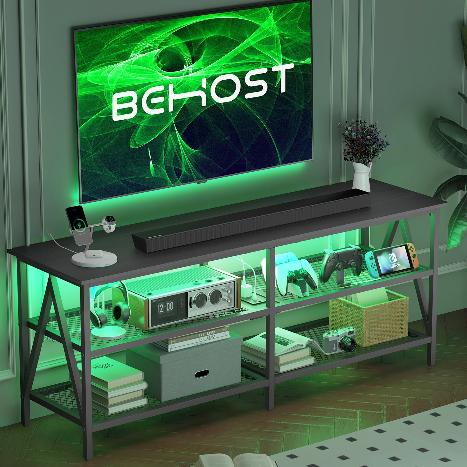 Behost TV Stand for 65 inch TV, TV Cabinet with 20 Colors LED Lights ...