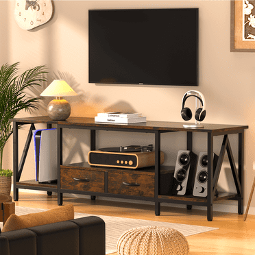 Behost TV Stand for 75 Inch, Dresser TV Stand with 2 Large Dresser Drawers, Entertainment Center with 3 Open Storage Shelf, Rustic Brown, Large