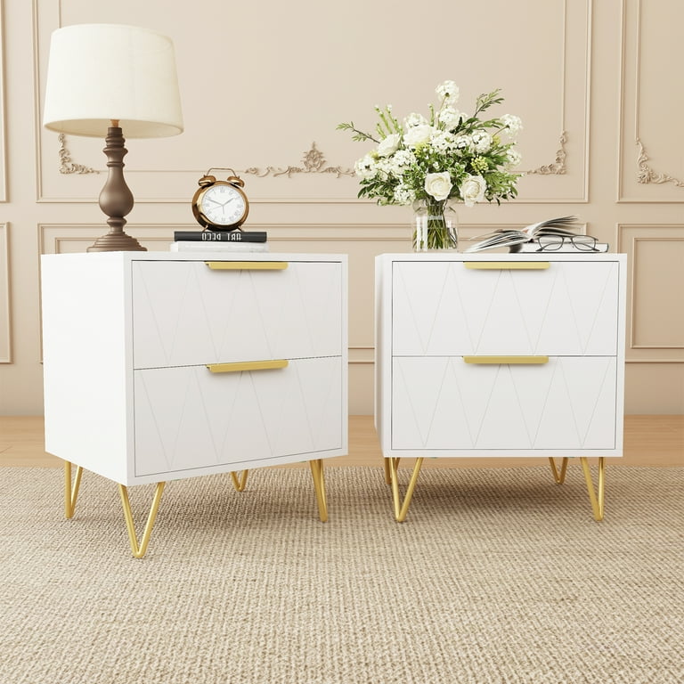 Behost White Nightstand for Bedroom,Modern 2 Drawer Nightstand with  Storage,2 pack