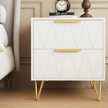 Behost White Nightstand for Bedroom,Modern 2 Drawer Nightstand with Storage