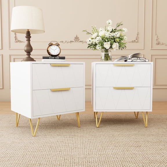 Behost Night Stand Set of 2, Modern White Small Dresser with 2 Drawers ,Bedside Table End Table for Bedroom, Closet, Entryway, College Dorm 