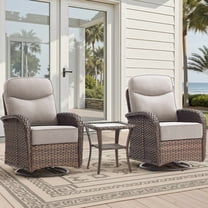 Giantfurnni 3-Piece Patio Wicker Swivel Rocking Chairs with Side Table Outdoor Rattan Conversation Furniture Patio Bistro Set with 6" Thick Cushions for Porch Garden Deck, Beige
