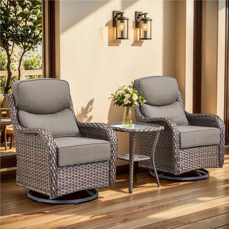 Behousewell Luxury 3-Pieces Patio Chair Outdoor Wicker Rocking