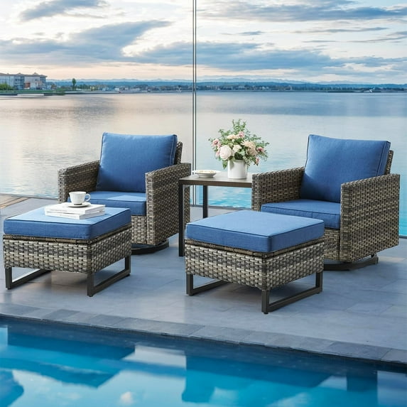 Bellefurn Luxuxry Outdoor Swivel Rocker Patio Chairs,Patio Swivel Chairs Set of 2 with Ottomans Wicker Patio Chairs Patio Furniture Set for Porch Balcony Garden