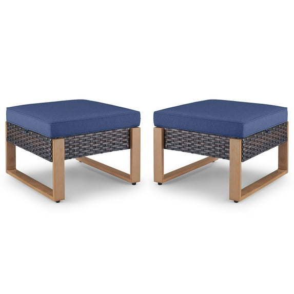 Bellefurn Outdoor Ottomans for Patio Set of 2,PE Wicker Steel Frame Outdoor Foot Rest with Removable Cushions for Patio Furniture Sets All Weather Rattan Footstool Ottoman for Balcony Backyard