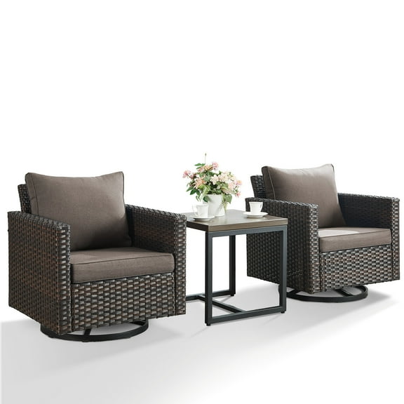 Bellefurn Outdoor Swivel Rocker Patio Chairs with Side Table,Patio Swivel Chairs Set of 2 Wicker Patio Swivel Rocking Chairs Set Patio Furniture Set for Porch Balcony Garden Deck Yard