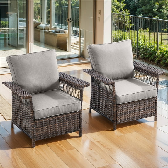 Bellefurn Patio Chairs Set of 2,Wicker Outdoor Furniture Chairs Set Rattan High-Back Outdoor Chairs with Cushions for Porch,Deck,Balcony,Garden