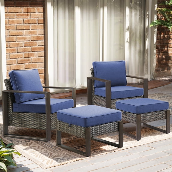 Bellefurn Patio Chairs Set of 2 with Ottoman,Wicker Outdoor Furniture Chairs Set Rattan High-Back Outdoor Chairs with Cushions for Porch,Deck,Balcony,Garden
