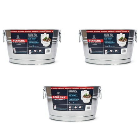 Behrens 0GS Galvanized Steel Round Tub, 5 Gallon 3 Tubs