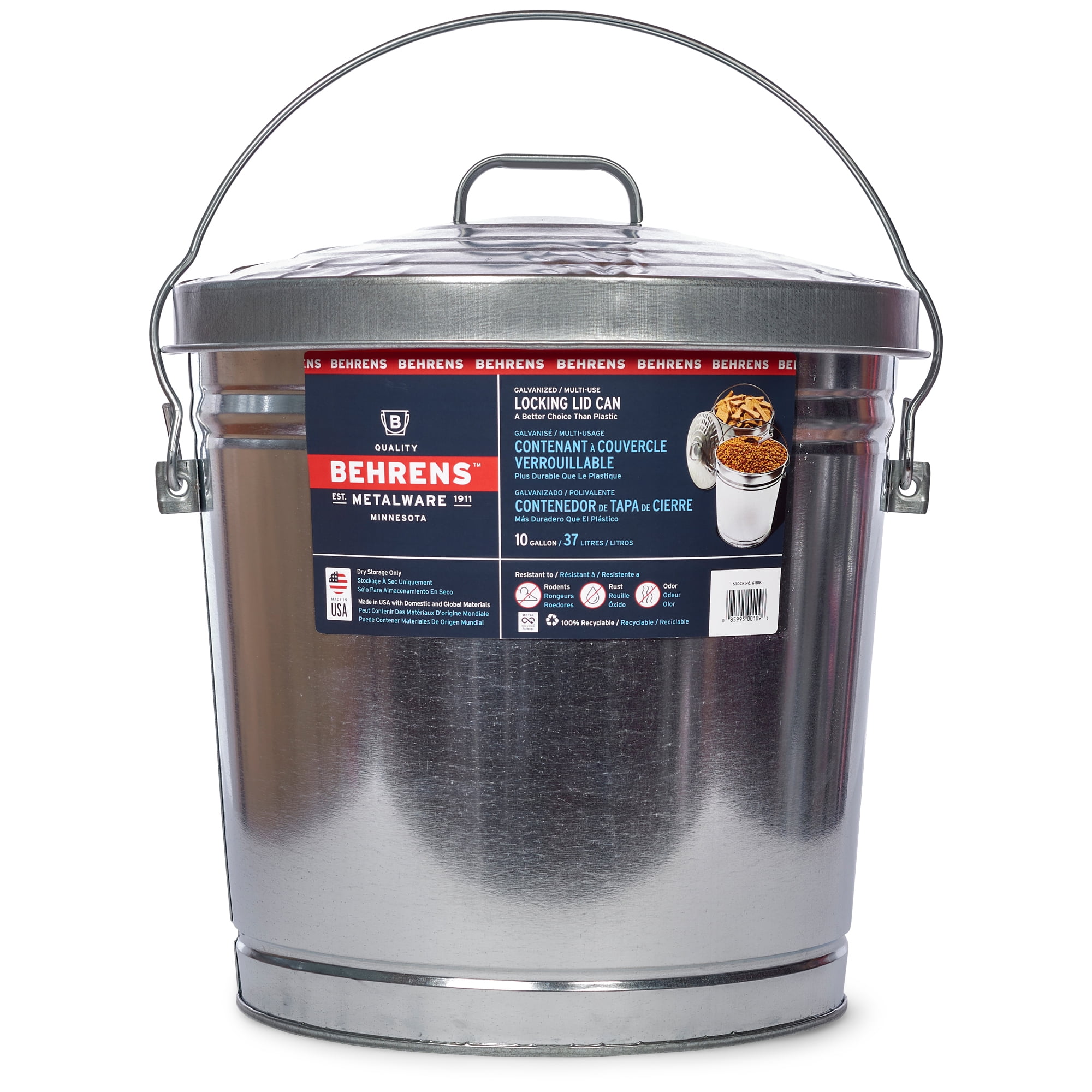 Behrens 10-Gallon Galvanized Steel Locking Lid Storage Can