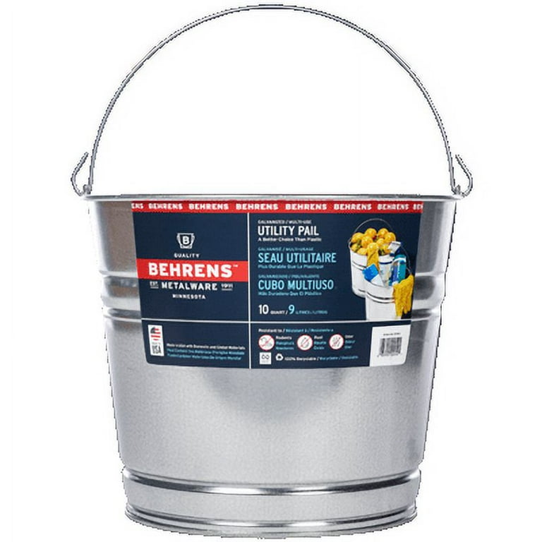 Behrens 10 Quart Galvanized Steel Pail - Pack Of 5, Multi-Use Buckets For Household, Shop, Or Farm