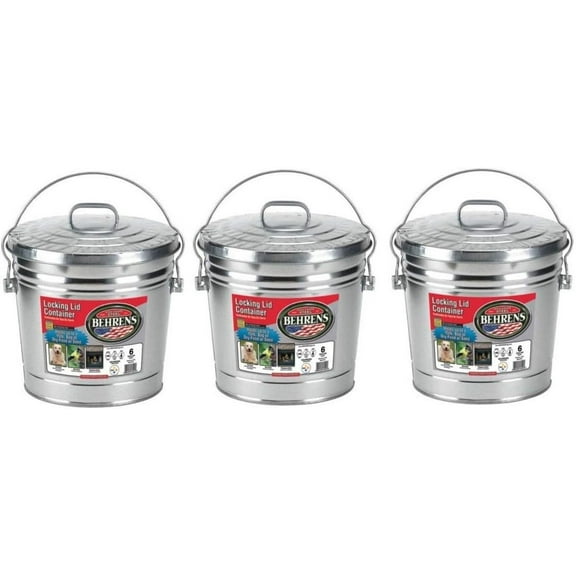 Behrens 6 Gallon Rust-Proof Steel Locking Lid Trash Can6 gal Made in USA hr Pck