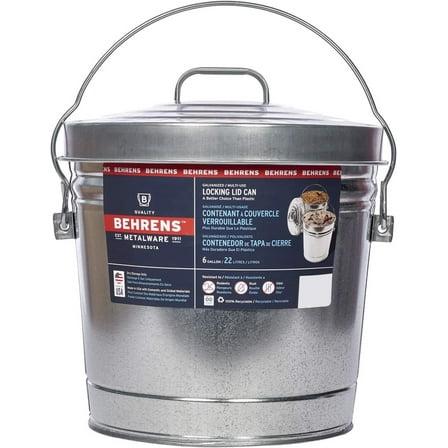 Behrens 6106K Galvanized Steel Locking Lid Trash Can, 6-Gallon