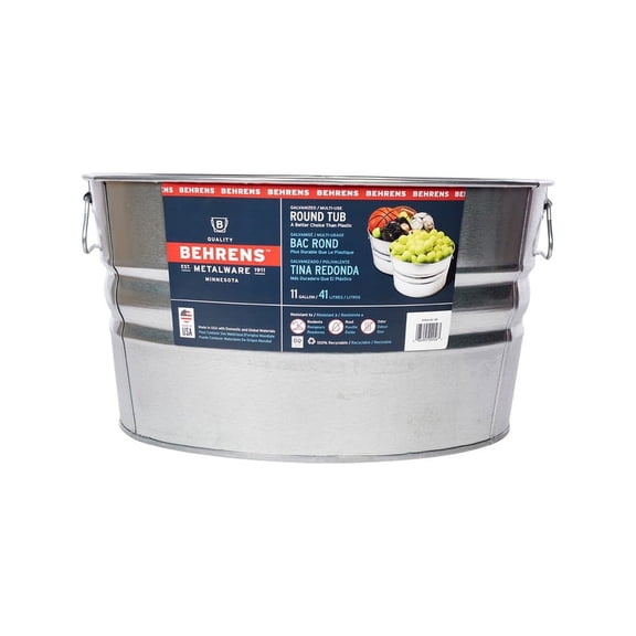 Behrens High Grade Steel 1GS 11 Gal Silver Galvanized Steel Round Tub