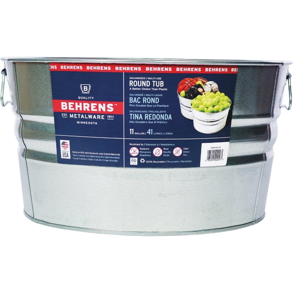 Behrens 11 Gallon Round Steel Tub Galvanized Steel in Silver Heritage American-Made Outdoor & Workshop Container