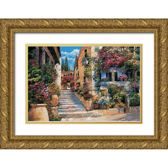 Behrens, Howard 14x11 Gold Ornate Wood Framed with Double Matting Museum Art Print Titled - Riviera Stairs