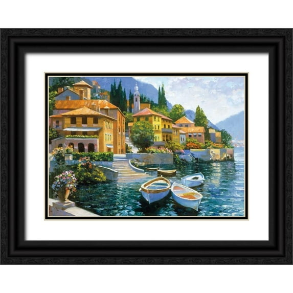 Behrens, Howard 24x18 Black Ornate Wood Framed with Double Matting Museum Art Print Titled - Lake Como Landing
