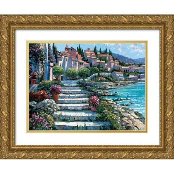 Behrens, Howard 32x25 Gold Ornate Wood Framed with Double Matting Museum Art Print Titled - Steps of St. Tropez
