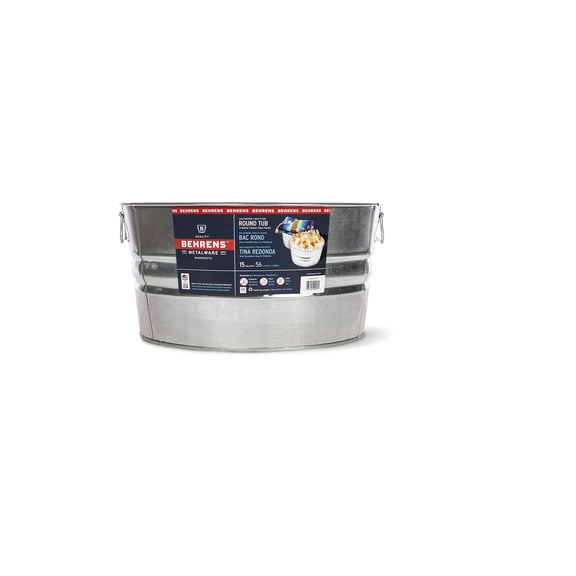 Behrens Multi-purpose Round Galvanized Steel Tub, 15 Gal - Silver