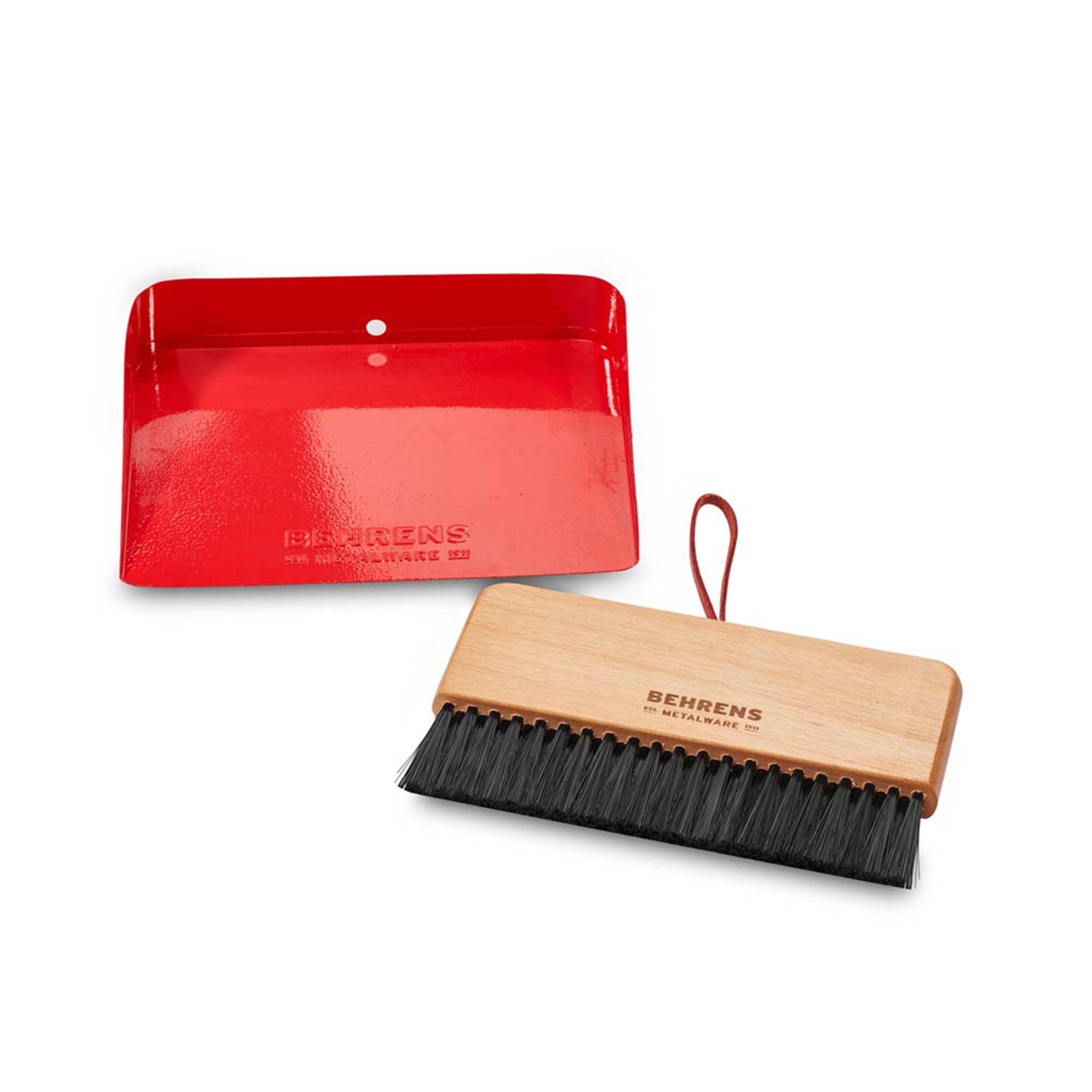 Red Galvanized Steel Dustpan and Beechwood Brush Set
