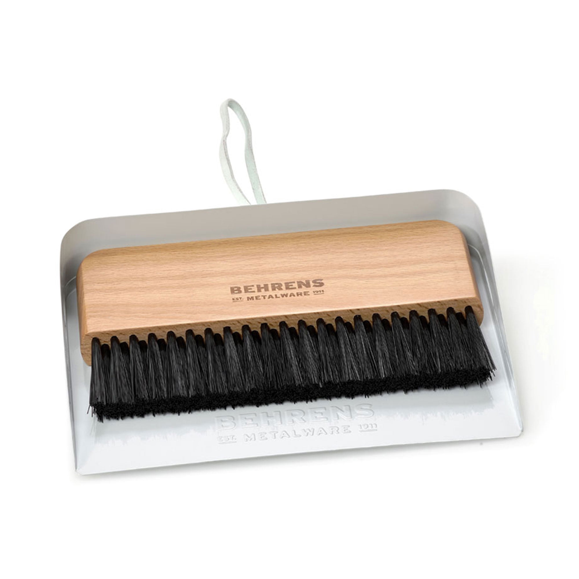 Behrens Portable Galvanized Steel Dustpan and Brush Broom Set, White