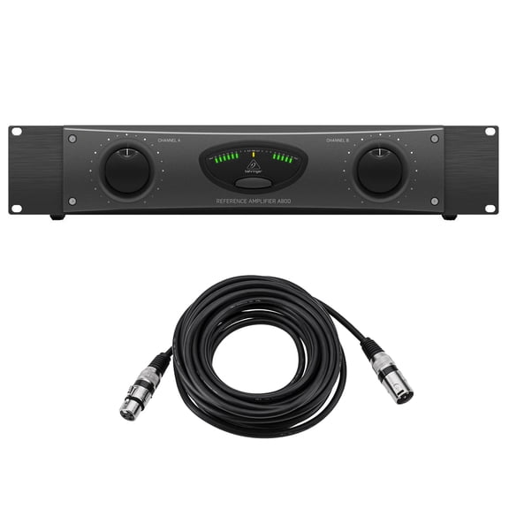 Behringer A800 Professional 800W Reference-Class Power Amplifier, Bundle with 25' Value Series XLR M to F Microphone Cable