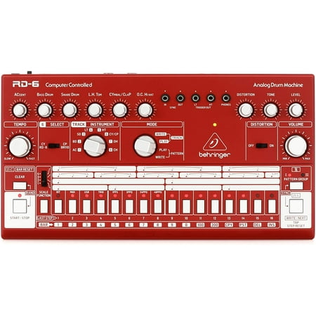 Behringer Analog Drum Machine USB / DIN MIDI Compatible 16-Step Sequencer with Analog Distortion RD-6-RD Red