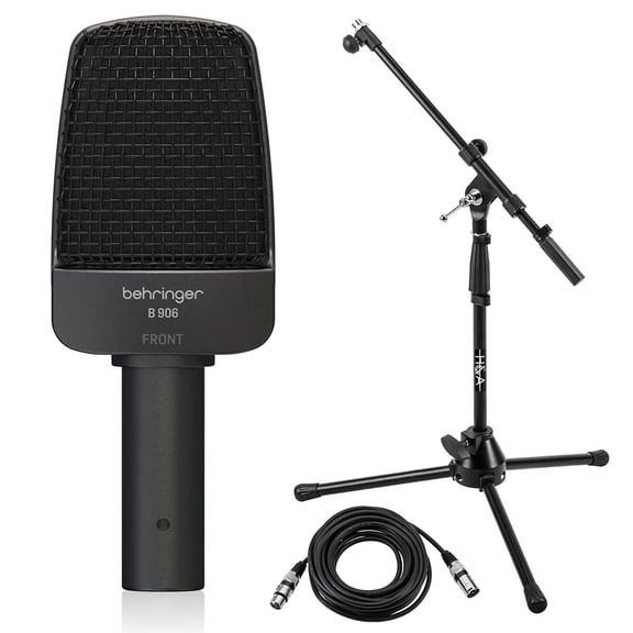 Behringer B 906 Supercardioid Dynamic Instrument Microphone, Bundle with Microphone Stand with Boom and 25' XLR Microphone Cable