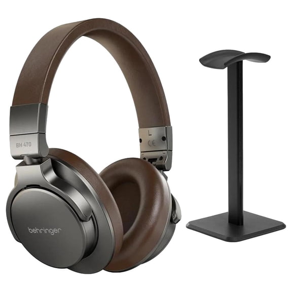 Behringer BH 470 Closed-Back Over-Ear Studio Monitoring Headphones, Bundle with Desktop Headphone Stand