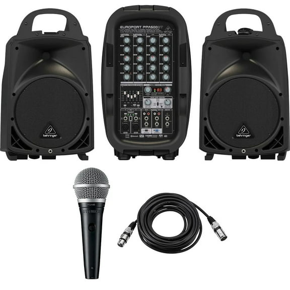 Behringer Europort PPA500BT, Ultra-Compact 500-Watt 6-Channel Portable PA System with Bluetooth Technology Bundle with Behringer ULTRAVOICE XM8500 Microphone + 20-Foot 6mm Cable