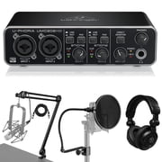 Behringer U-Phoria UMC202HD USB Audio Interface, Bundle with, Broadcast Arm with Internal Springs and Integrated 10 XLR Microphone Cable, Closed-Back Studio Monitor Headphones, Pop Filter 6 Items
