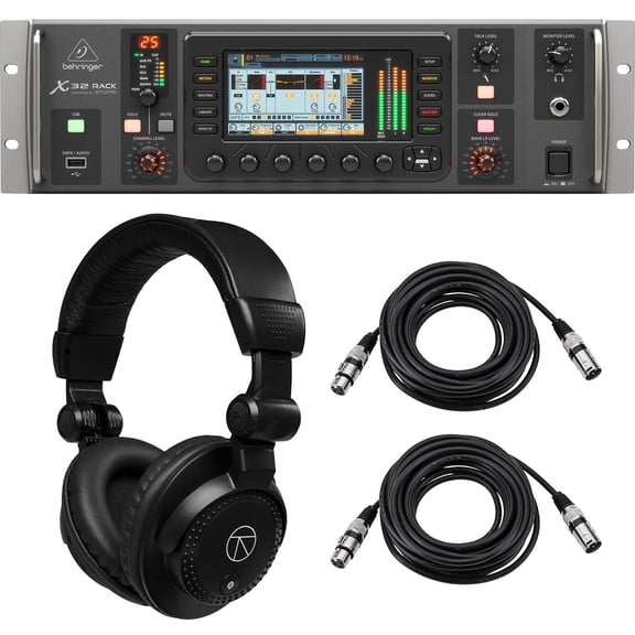 Behringer X32 Rack 40-Input 25-Bus Digital Rack Mixer, Bundle with TAPH100 Headphones and 2x 25' XLR Microphone Cable