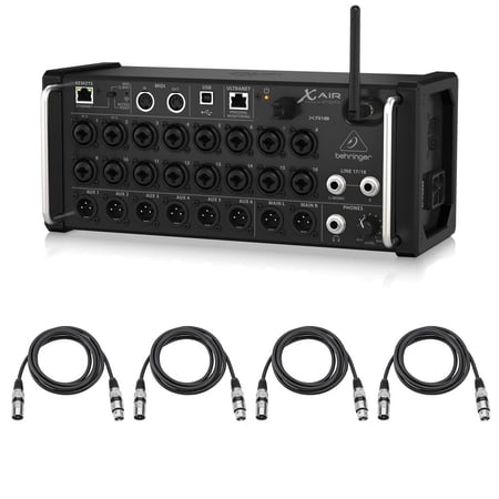 Behringer XAir XR18 18-Channel 12-Bus Portable Digital Mixer for iPad or Android Tablet, with Integrated Wi-Fi, 16 Midas-Designed Preamps, - With 4 Pack 15' XLR (M) to XLR (F) Microphone Cables