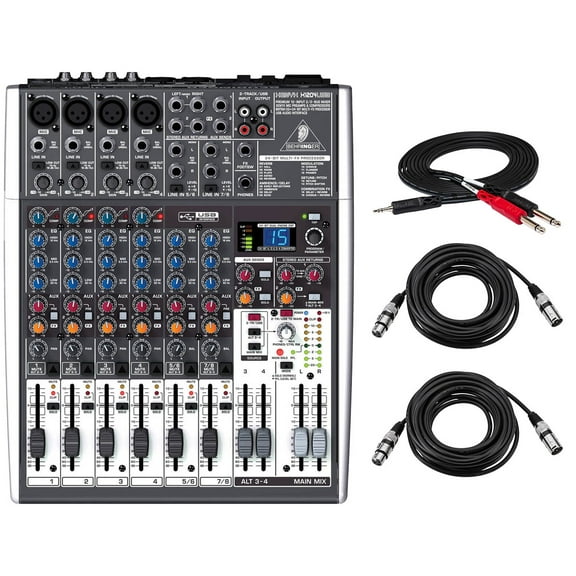 Behringer Behringer XENYX X1204USB Premium 12-Input 2/2-Bus Mixer with XENYX Mic Preamps and Compressors, British EQs - Bundle with 2-Pack 15' 8mm XLR Mic Cable 10ft Stereo, 3.5mm Male Two Phone