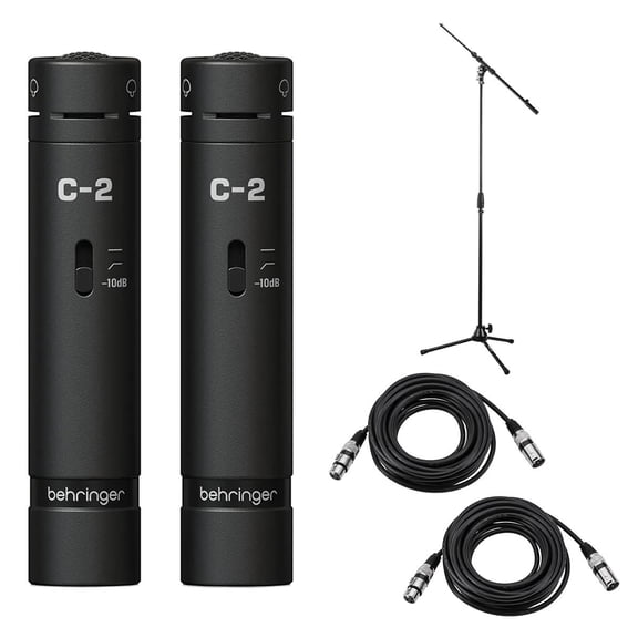 Behringer C-2 Dark Ed Studio Condenser Mic, Pair, w/2x Stand & 2x XLR Cable