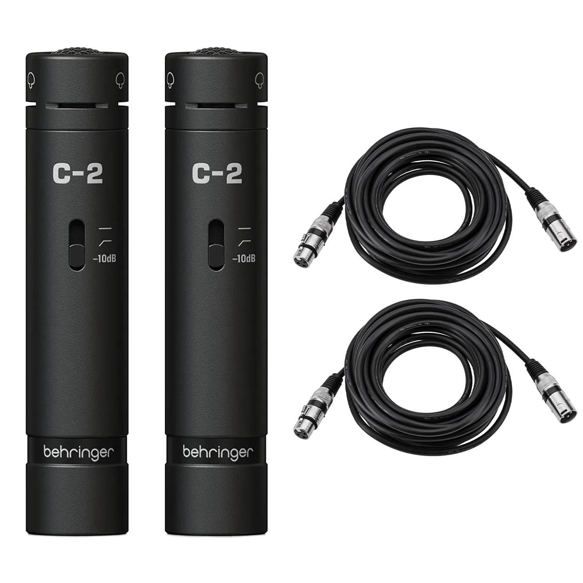 Behringer C-2 Dark Edition Matched Studio Condenser Microphones, Black, Pair, Bundle with 2x Value Series XLR M to F Microphone Cable