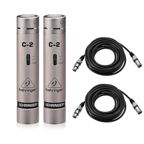Behringer C-2 Matched Studio Cardioid Condenser Microphones, Pair, Bundle with 2x 25' XLR Microphone Cable
