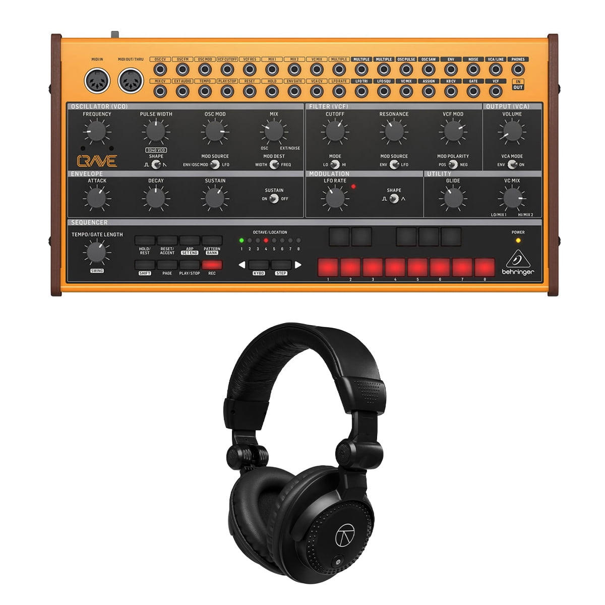 Behringer CRAVE Paraphonic Analog and Semi-Modular Synthesizer with 3340 VCO, Bundle with TAPH100 Closed-Back Studio Monitor Headphones