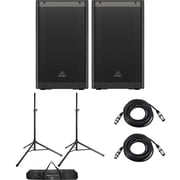 Behringer DR112DSP Active 1200W 12" PA Speaker System, 2-Pack, Bundle with 2x 15 Value Series XLR M to F Cable and 2x 10 Auxilary Cable