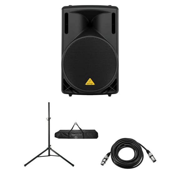 Behringer Eurolive B215XL 15" 1000W 2-Way Active PA Powered Speaker, Bundle with Speaker Stand and XLR Cable