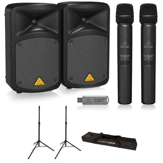 Behringer EUROPORT EPS500MP3 500W 8-Channel Ultra-Compact Portable PA System, Bundle with Stands and Ultralink ULM202-USB Microphone System