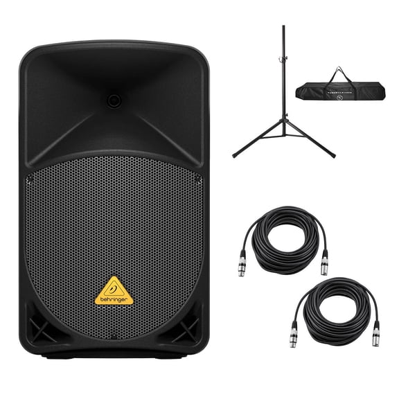 Behringer Eurolive B112W 12" 1000W 2-Way Powered PA Speaker System, Bundle with Stand and 2x 50' XLR Microphone Cable