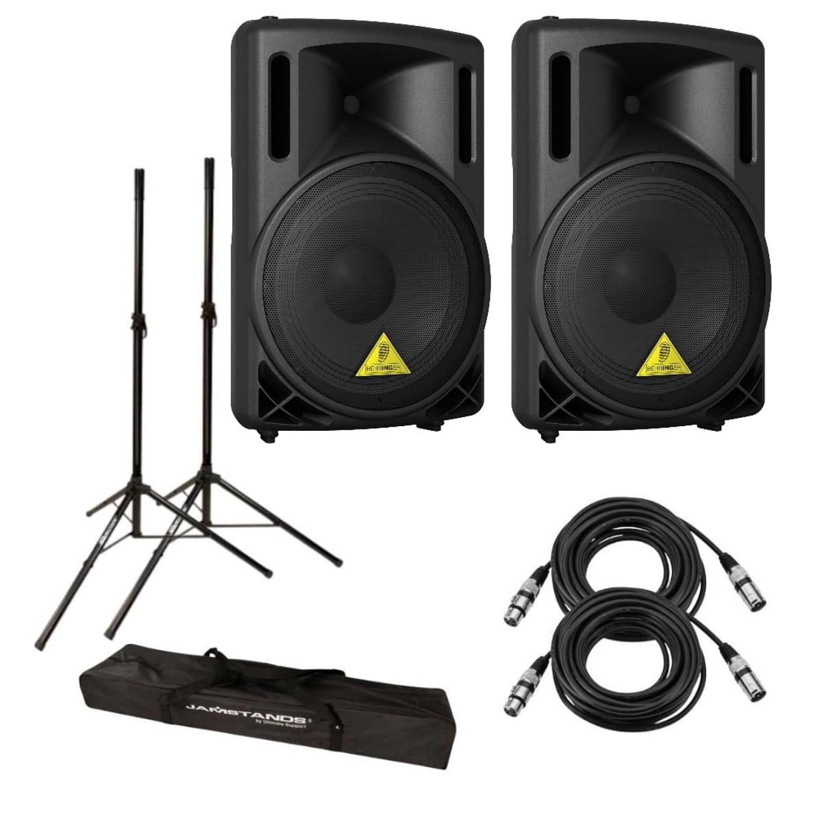 Behringer Eurolive B212D 550 Watt 2-Way Active PA Speaker System - Bundle With Ultimate Support JamStands JS-TS50 Tripod-Style Speaker Stand Pair, 2 Pack 25' XLR Microphone Cable