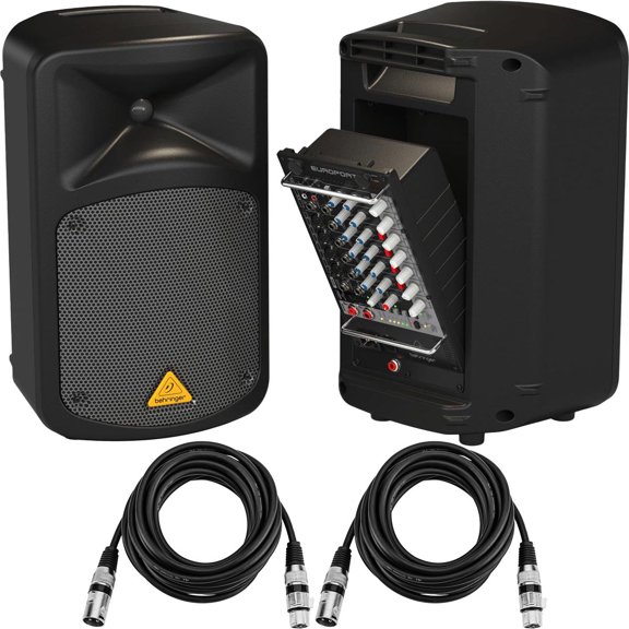 Behringer Europort EPS500MP3 500W 8-Channel Ultra-Compact Portable PA System, Bundle with 2x 25' H&A Value Series XLR M to F Professional Microphone Cable