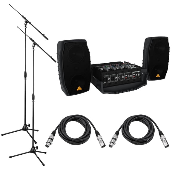 Behringer Europort PPA200 200-Watt 5-Channel Portable PA System with Wireless Microphone Option, KLARK TEKNIK Multi-FX Processor - With 2 Pack Samson MK10 Lightweight Boom Mic Stand